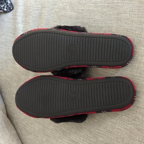 Victoria's Secret Signature Satin Red Black Plaid Slippers Size M - Picture 6 of 10